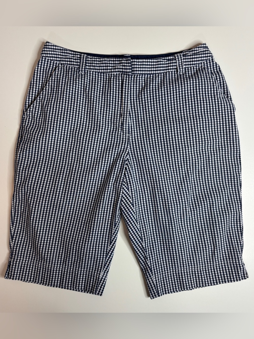 Kim Rogers Navy White Gingham Bermuda Shorts Size 10 Preppy Coastal